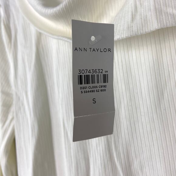 Ann Taylor Foldover Draped Neck‎ Top White Long Sleeve Ribbed Knit Size Small - Picture 8 of 9